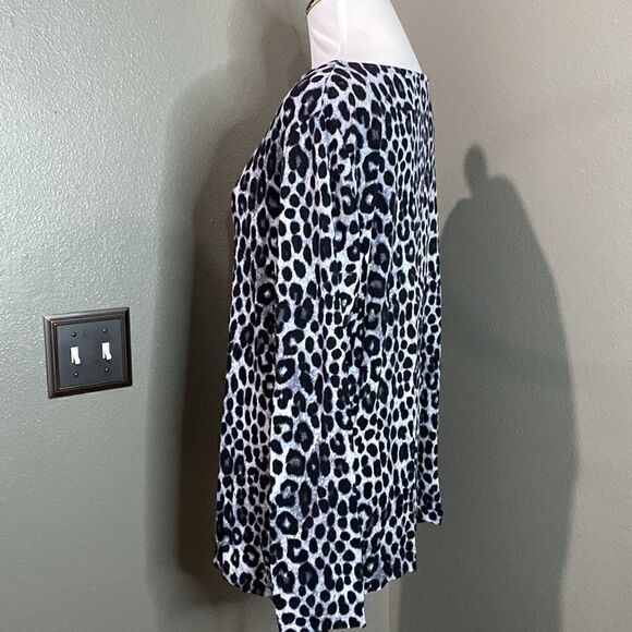 Mario Serrani Italy Grey Black Leopard Slinky Jersey Blouse - Picture 7 of 9